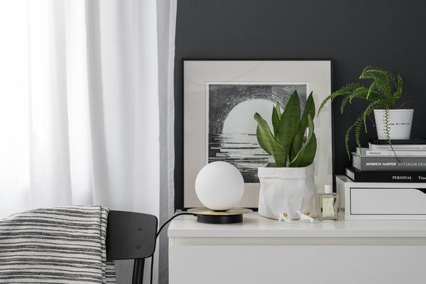 Table lamp BORRA ST modern standing lamp with brass disk UMMO