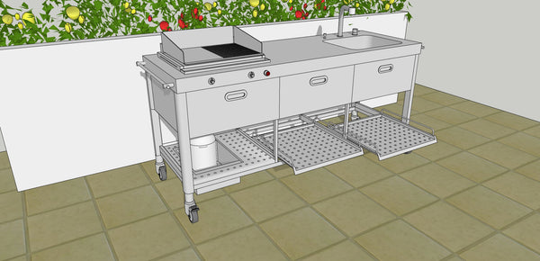 OUTDOOR KITCHEN UNIT 190 WITH PLANCHA AND BOWL