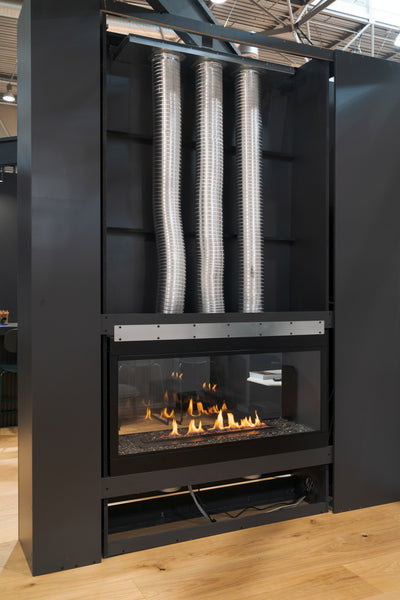 PANORAMA ISLAND WITH AUTOMATIC BEV® BURNER Net Zero fireplace with BEV Technology®
