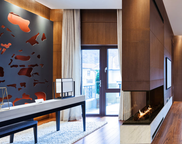 PANORAMA ISLAND WITH AUTOMATIC BEV® BURNER Net Zero fireplace with BEV Technology®