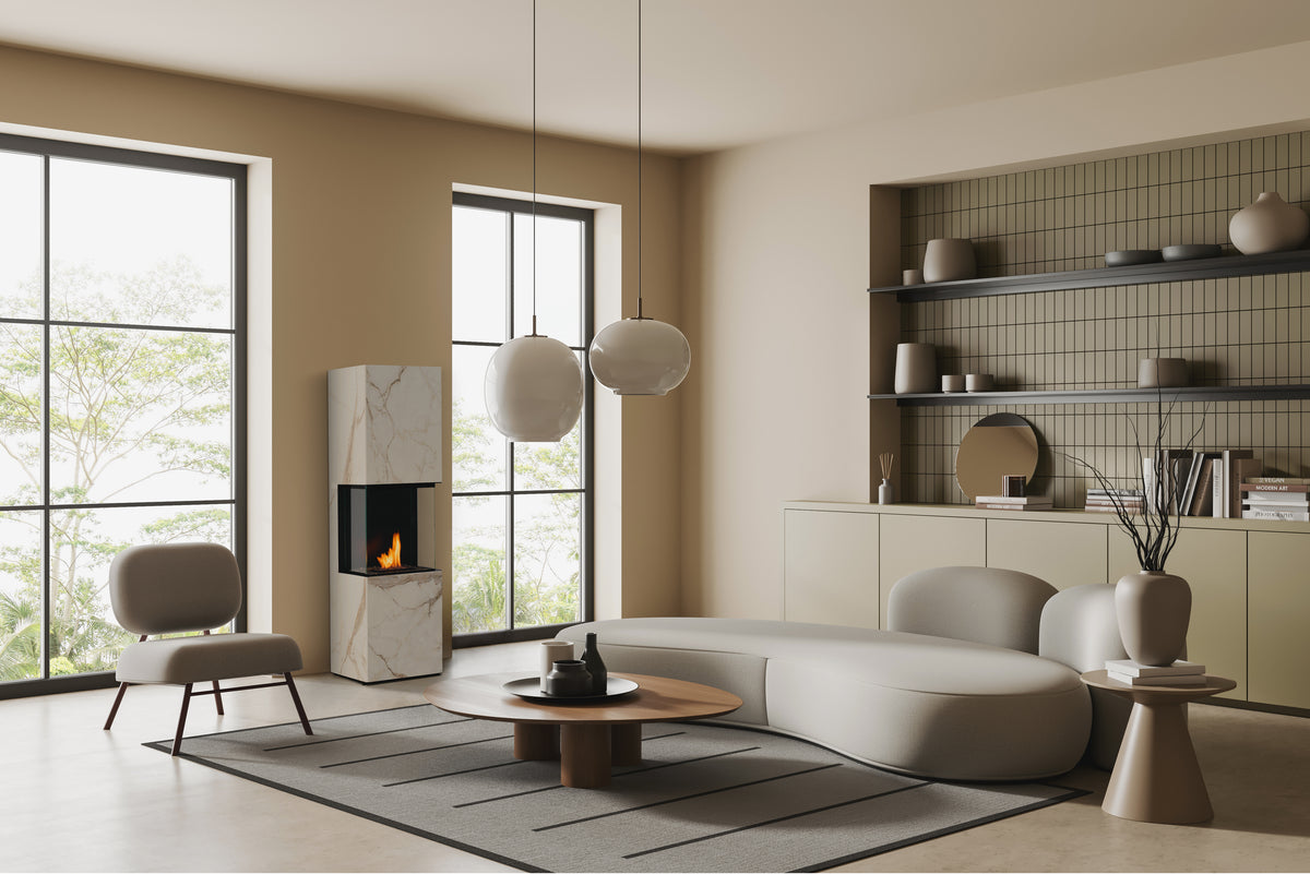 Planika Rock freestanding bio ethanol stove in a bright living room