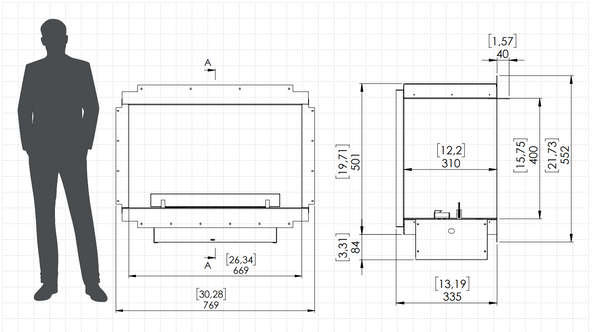 NEO 500 FIREPLACE WITH NEO 500 AUTOMATIC BEV® BURNER Net Zero fireplace with BEV Technology® SINGLE-SIDED