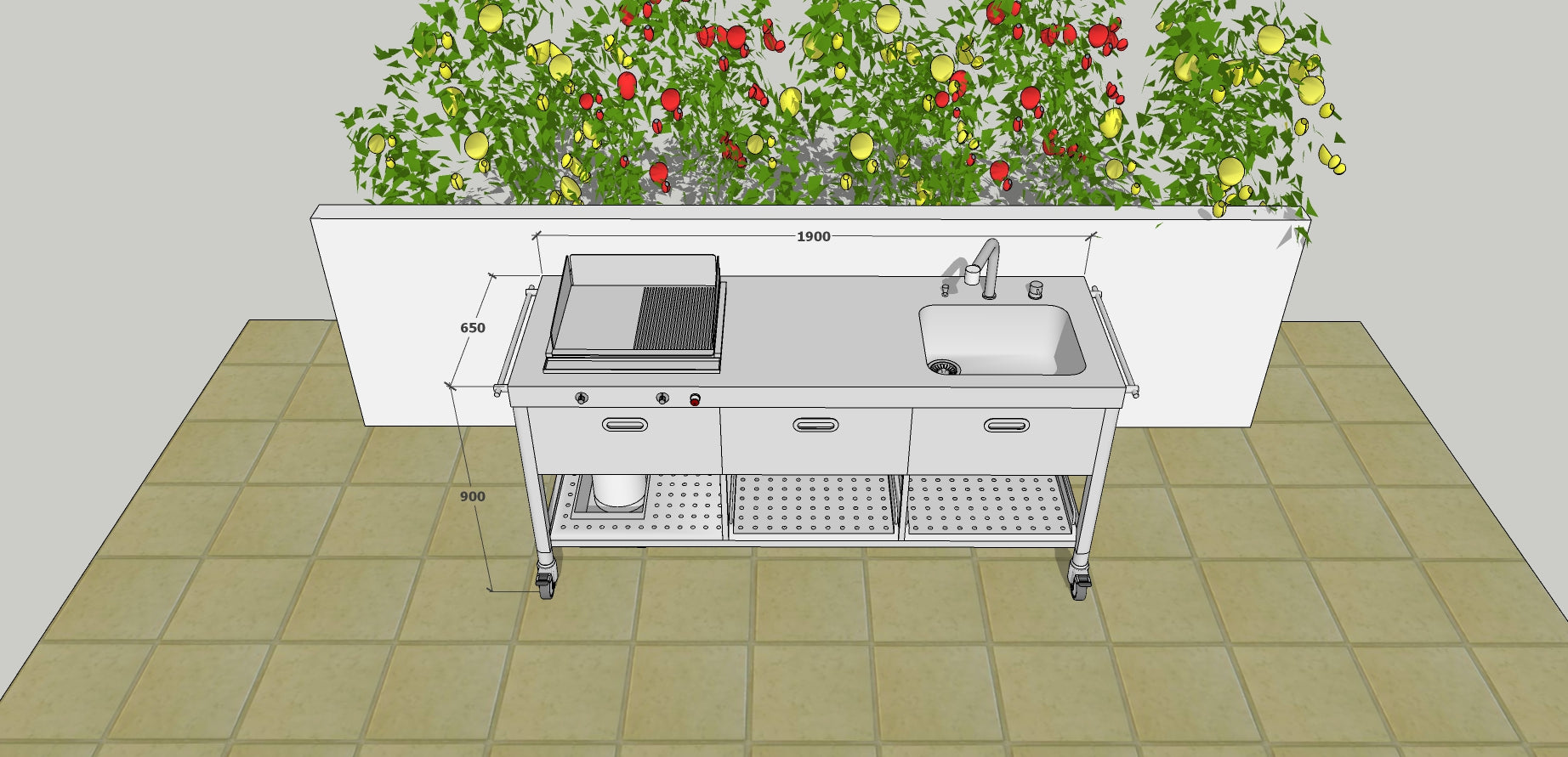 OUTDOOR KITCHEN UNIT 190 WITH PLANCHA AND BOWL