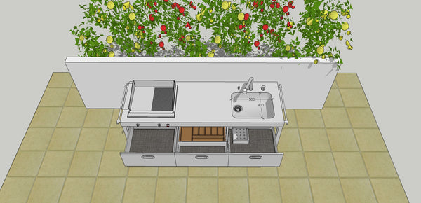 OUTDOOR KITCHEN UNIT 190 WITH PLANCHA AND BOWL